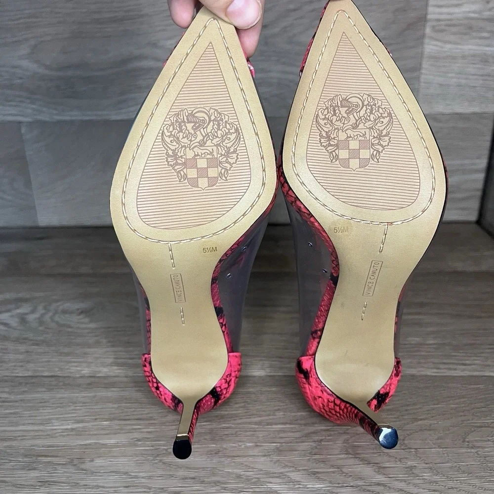 Vince‎ Camuto Clear Neon Poised Python Snakeskin Heels, Pink, 5.5
